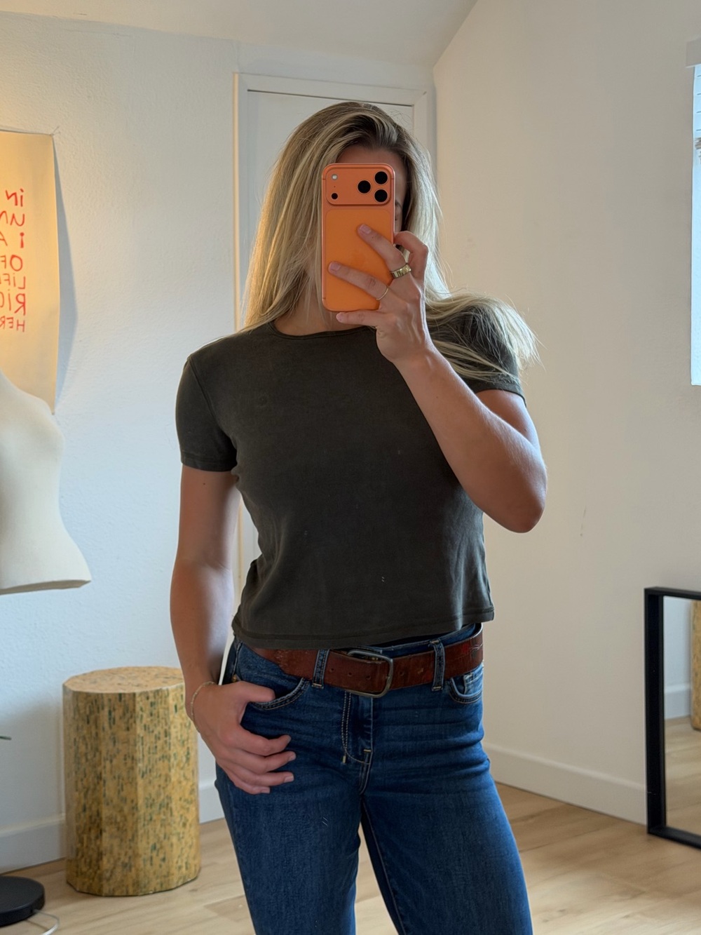 Ralph Lauren Olive Green Cropped Baby Tee Fitted T-Shirt